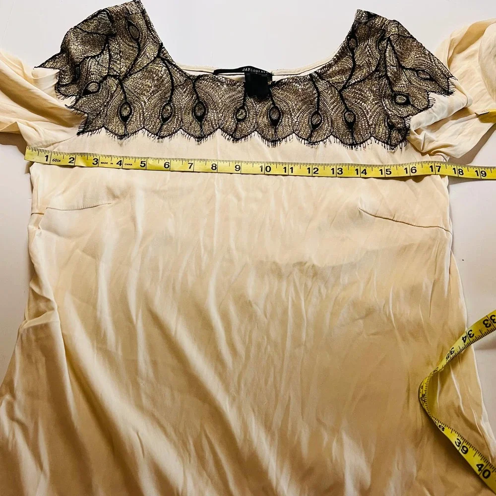 JayGodffrey Lace Detail Long Sleeves Top Size 6 Cream Black - Picture 5 of 7